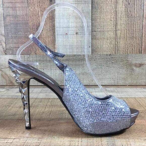 Nicole Miller Slingback High Heels Silver Metallic Womens 8 M Open Toe - Picture 5 of 13